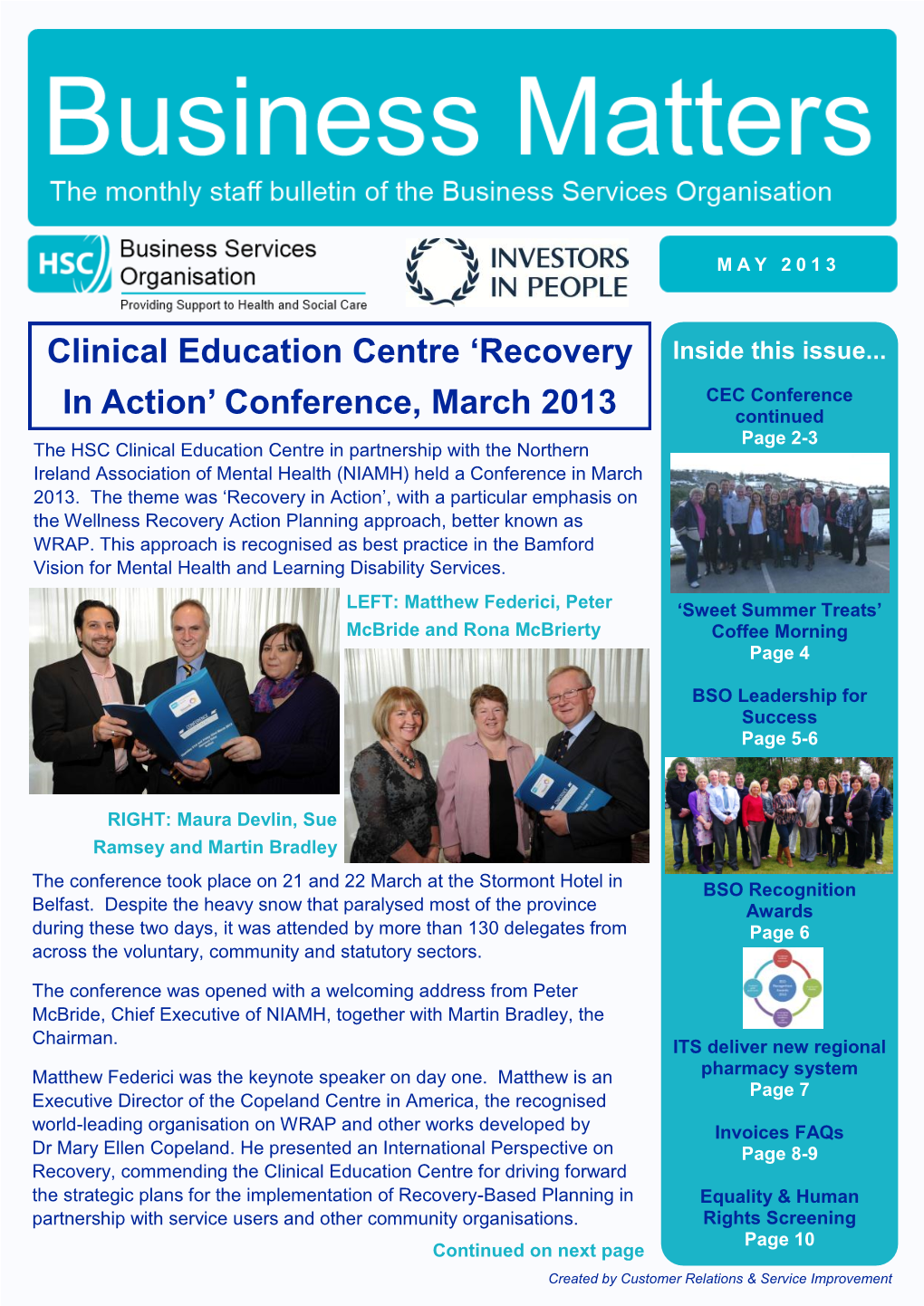 Clinical Education Centre 'Recovery in Action' Conference, March 2013