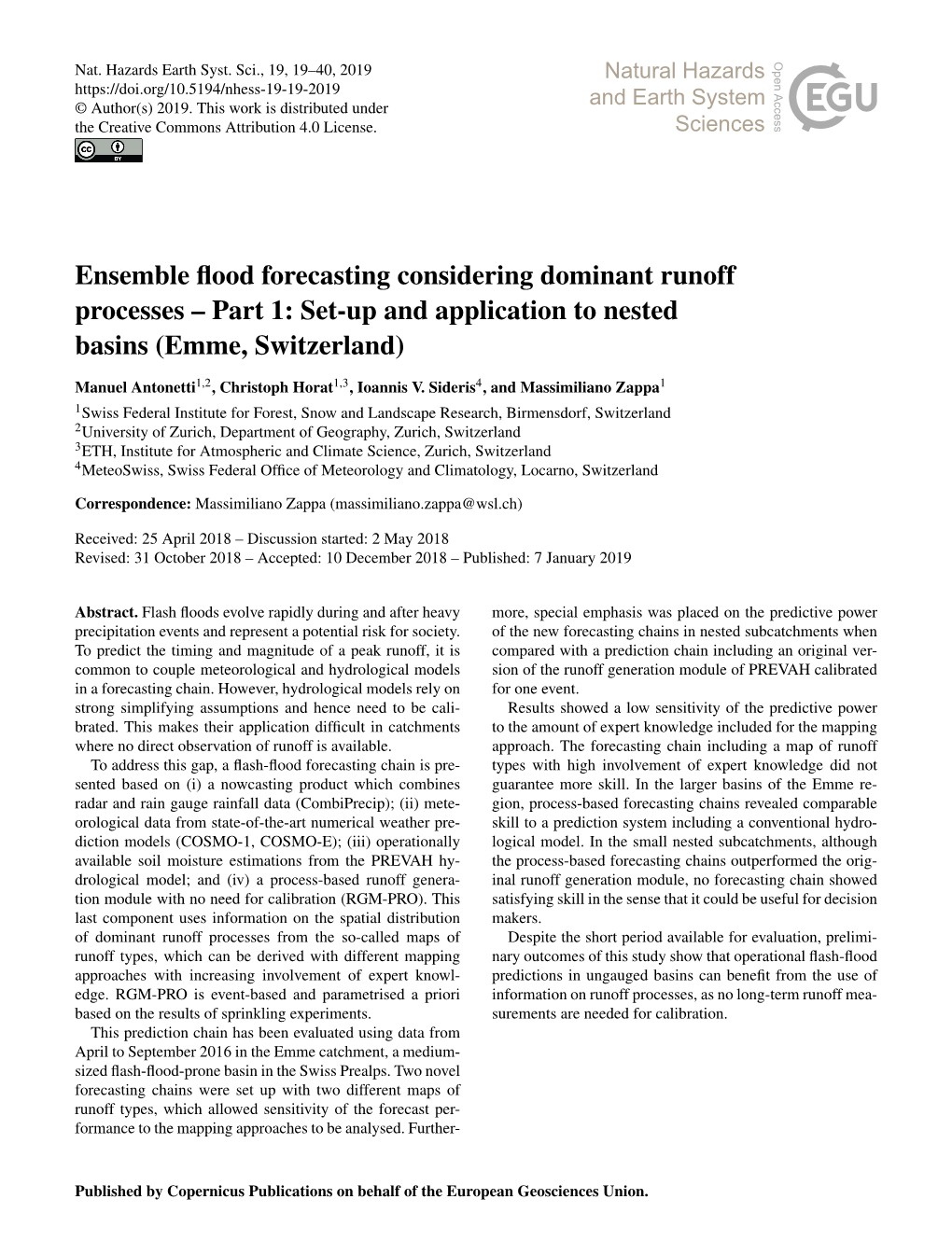 Ensemble Flood Forecasting Considering Dominant