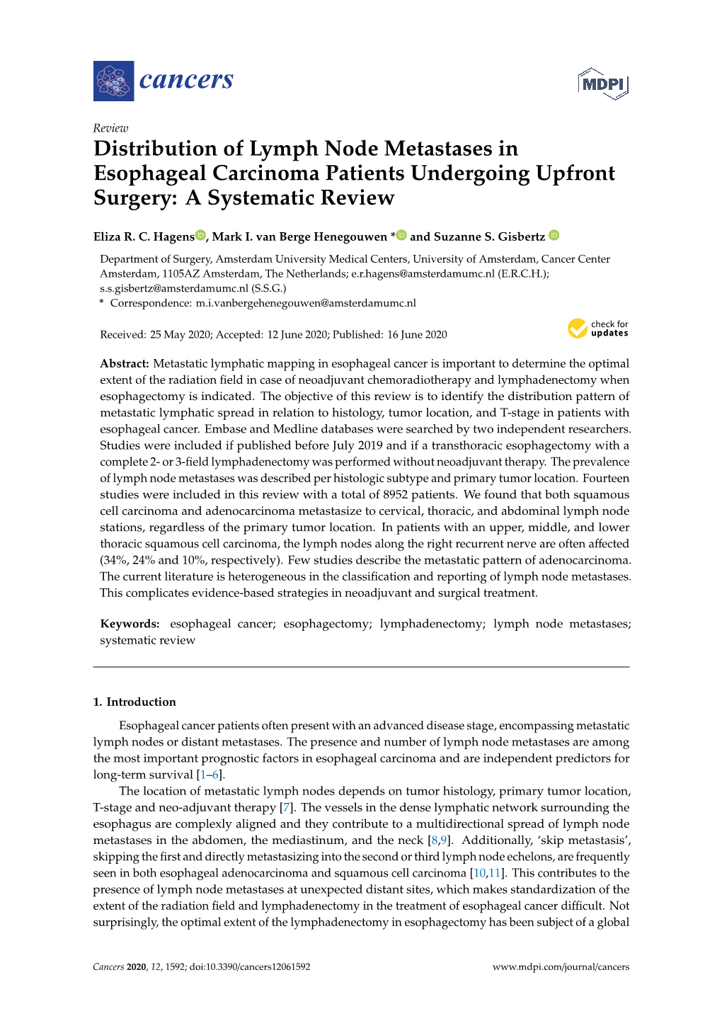 Distribution of Lymph Node Metastases in Esophageal Carcinoma Patients Undergoing Upfront Surgery: a Systematic Review