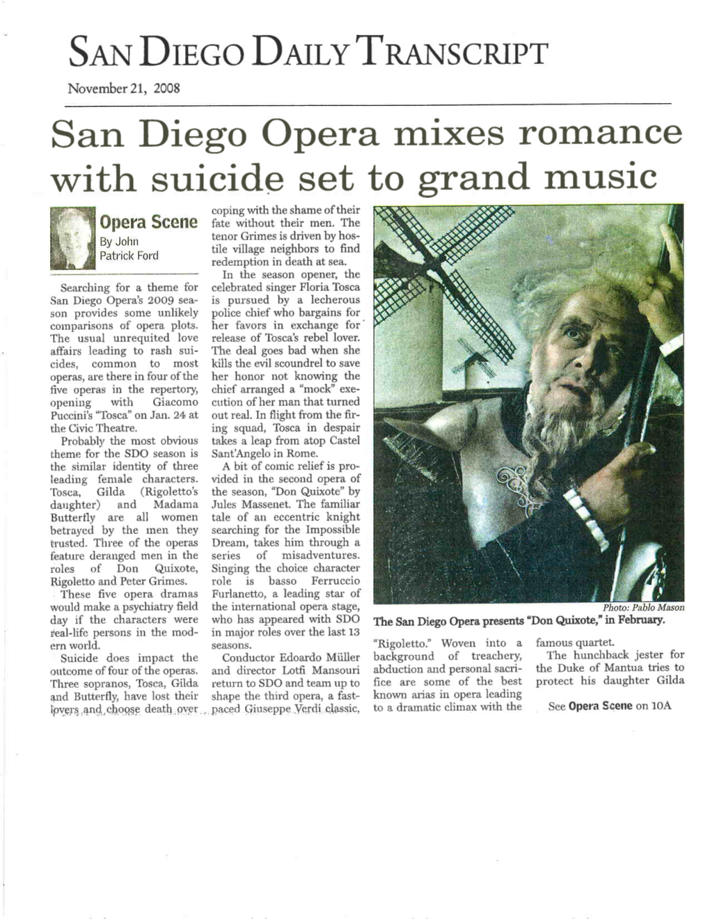 San Diego Opera Mixes Romance with Suicide Set to Grand Mu.Sic Coping with the Shame Oftheir Fate Without Their Men