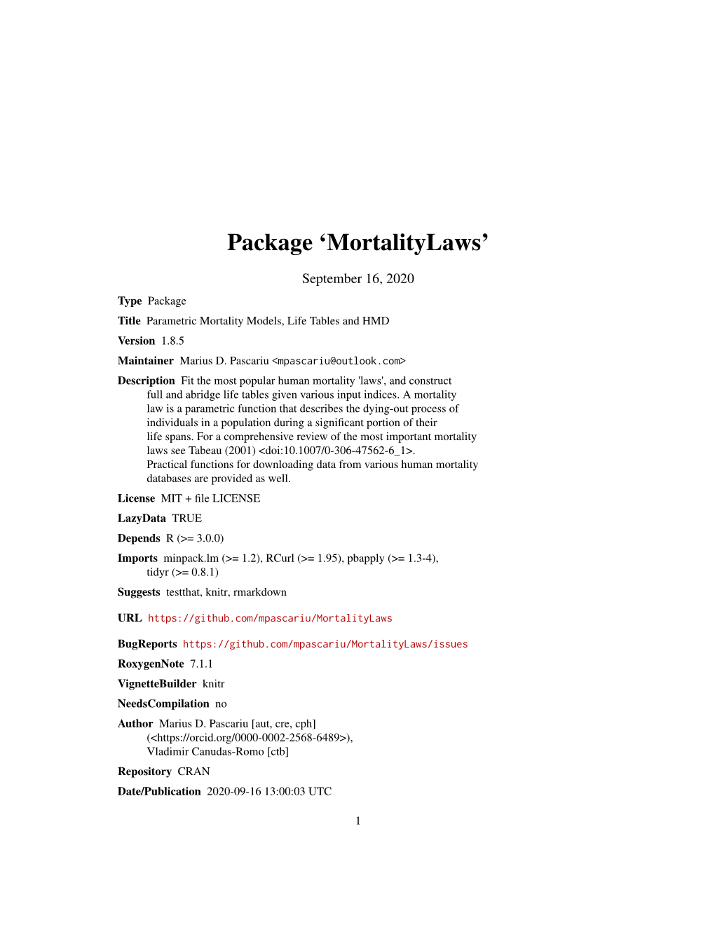 Package 'Mortalitylaws'