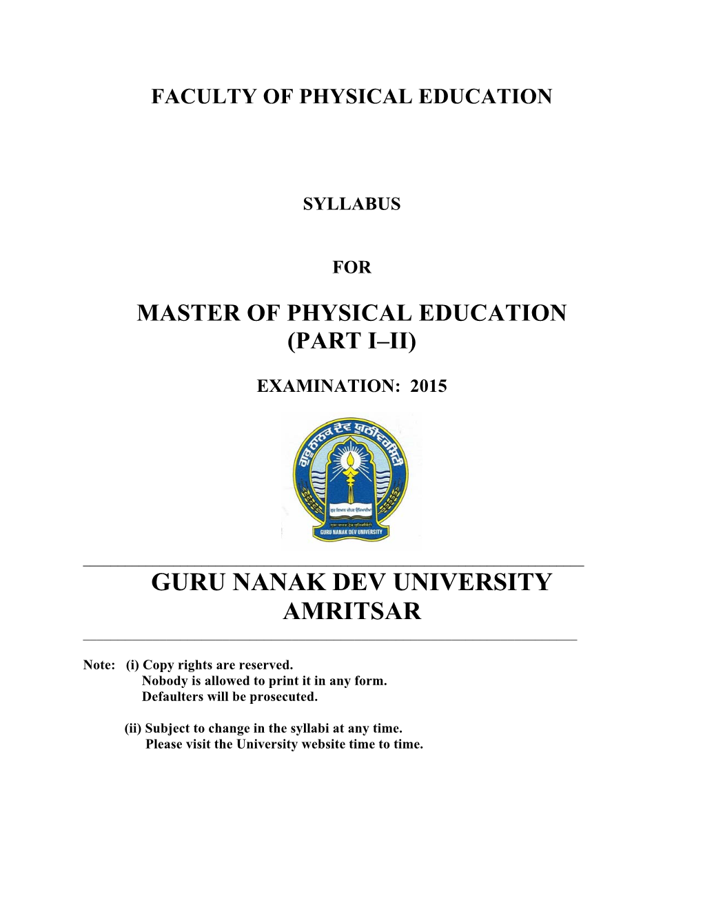 Guru Nanak Dev University Amritsar ______