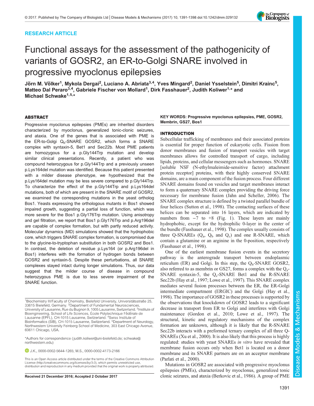 Functional Assays for the Assessment of the Pathogenicity of Variants of GOSR2, an ER-To-Golgi SNARE Involved in Progressive Myoclonus Epilepsies Jörn M