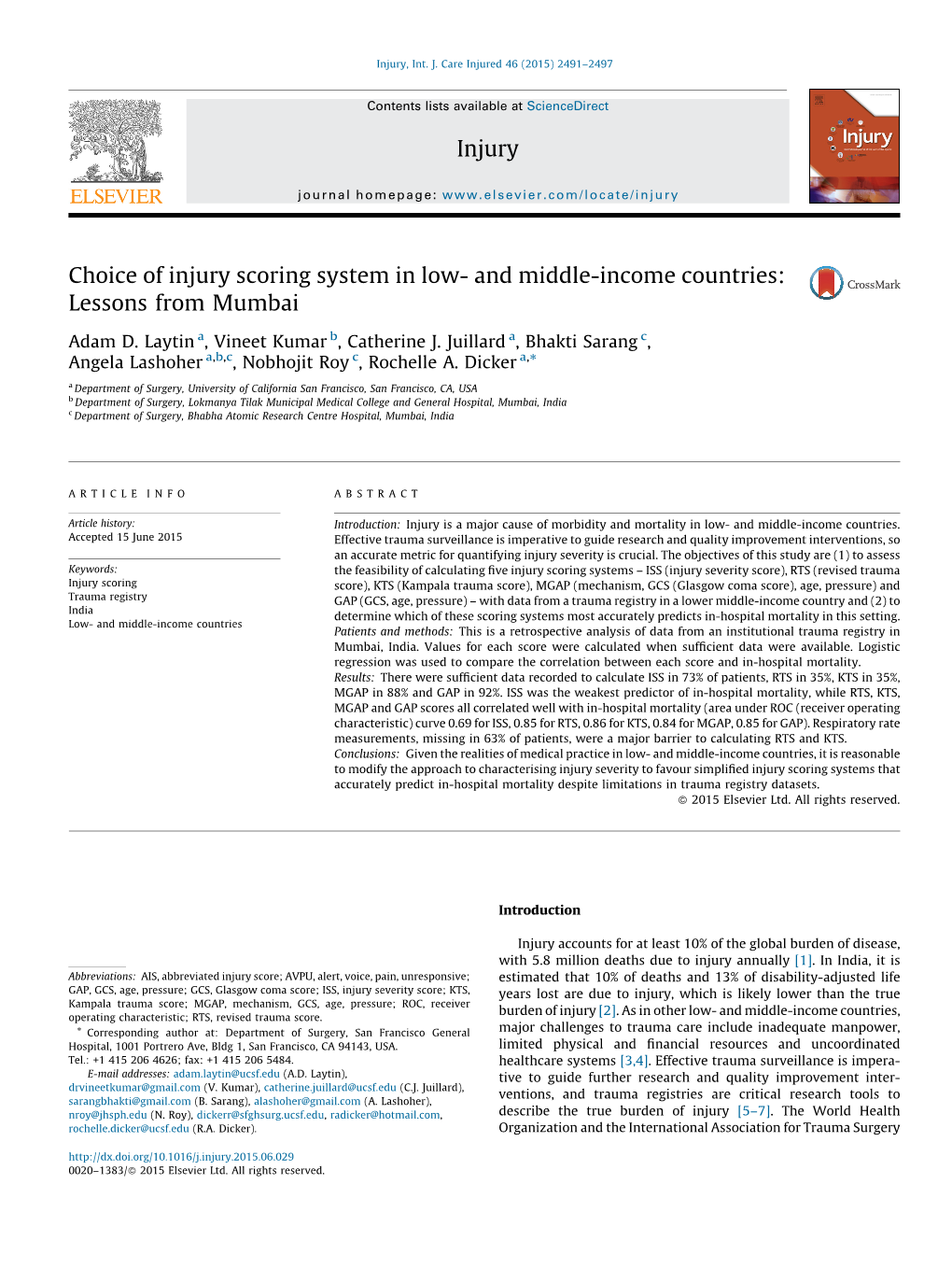 Choice of Injury Scoring System in Low- and Middle-Income Countries