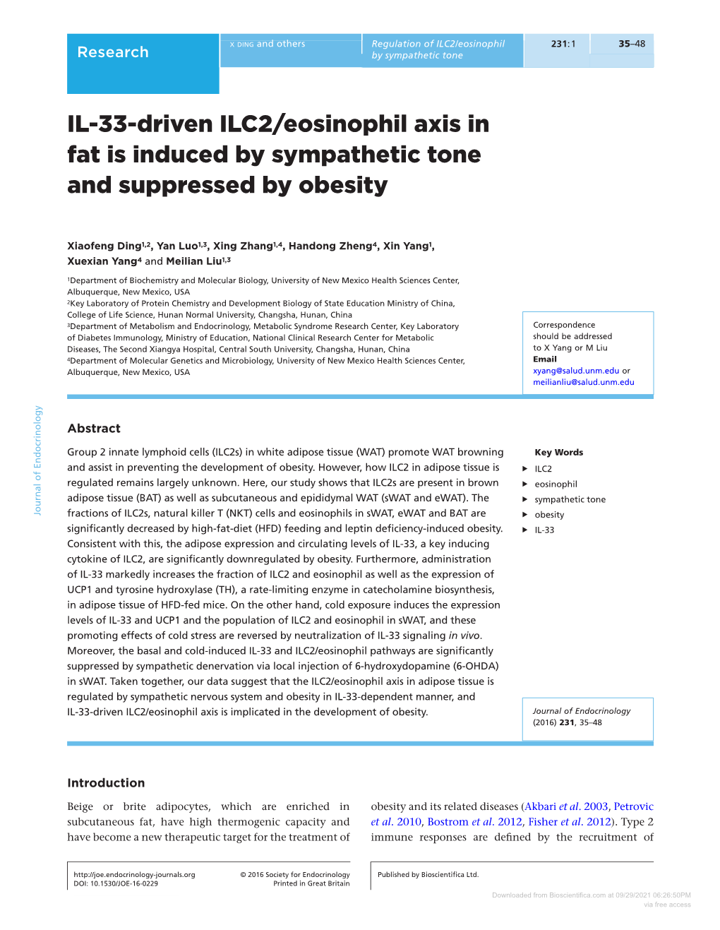 IL-33-Driven ILC2/Eosinophil Axis in Fat Is Induced by Sympathetic Tone and Suppressed by Obesity