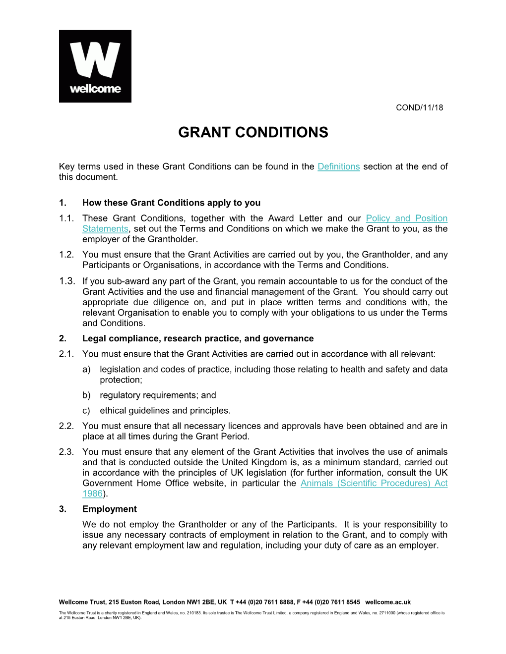 Grant Conditions