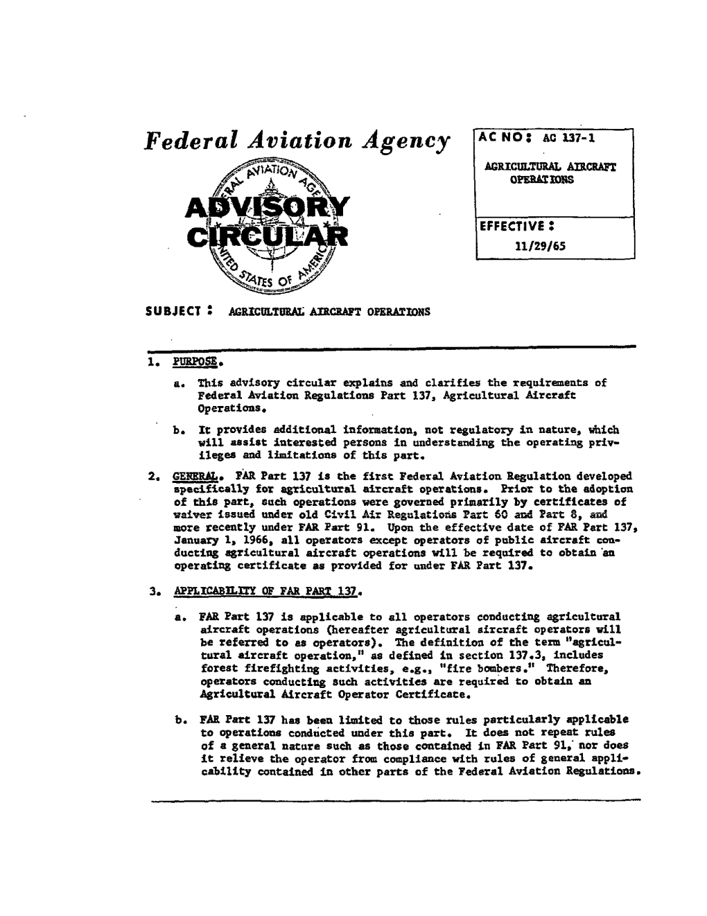 Ac 137-1 Agricultural Aircraft Operations