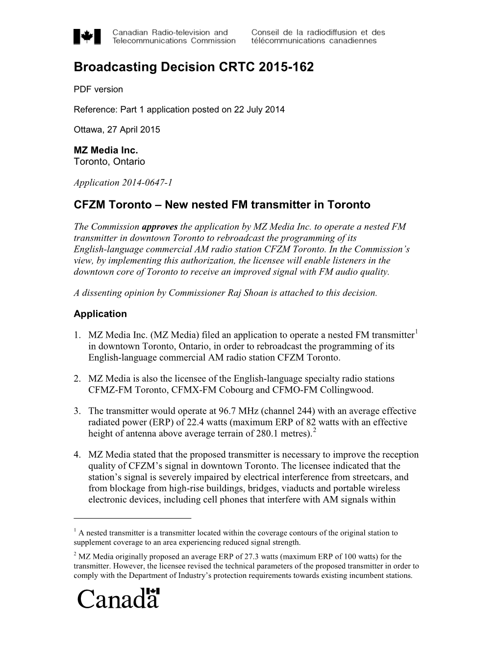 CFZM Toronto – New Nested FM Transmitter in Toronto