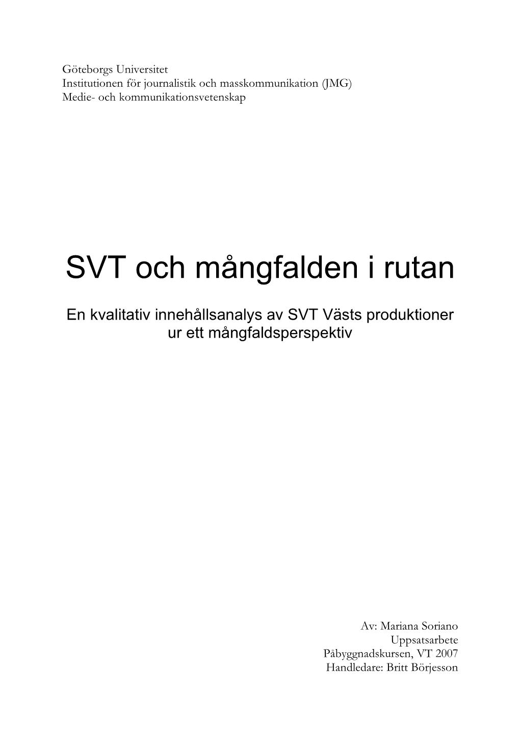 SVT Och Mångfalden I Rutan