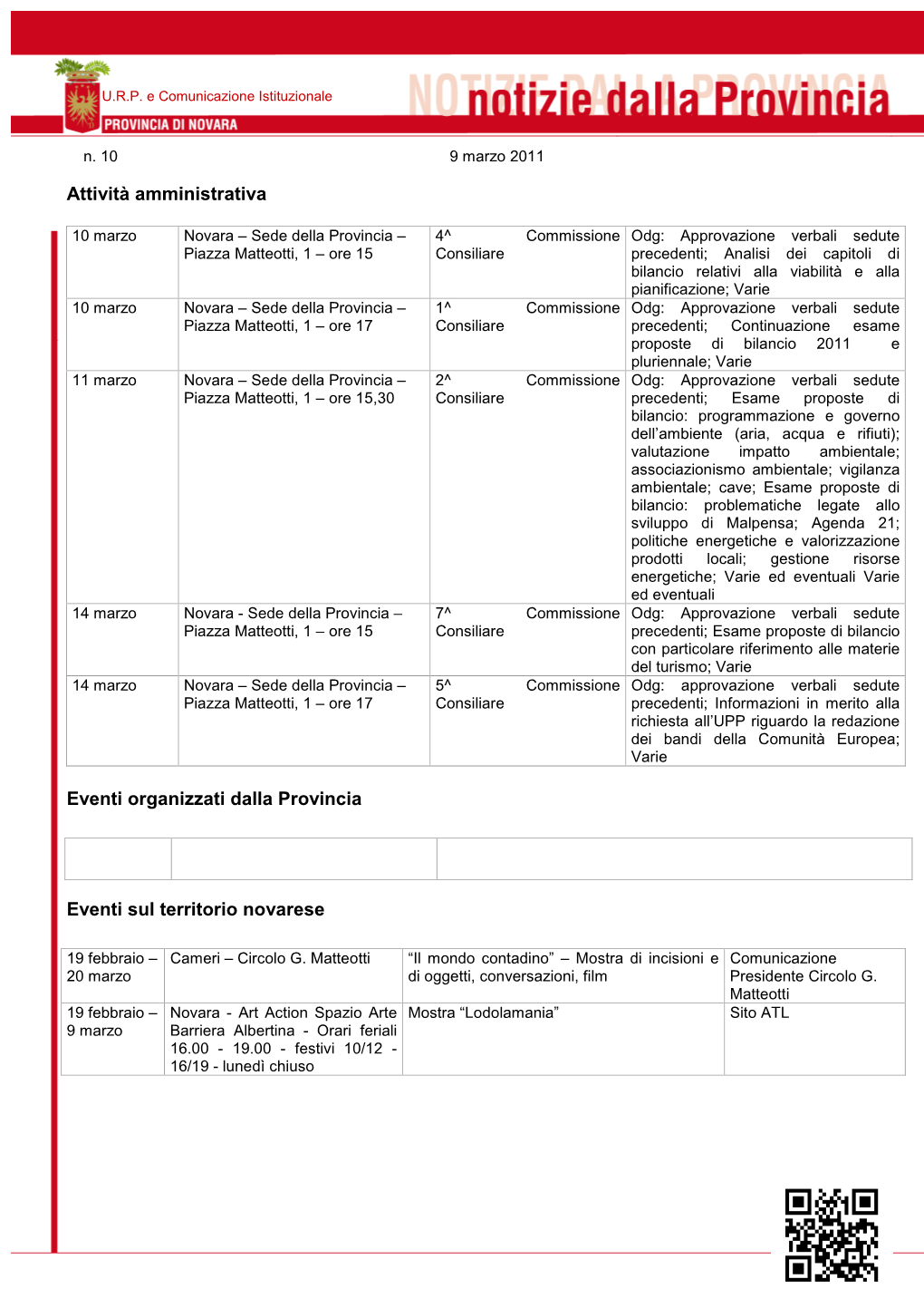 Attività Amministrativa Eventi Organizzati Dalla Provincia Eventi