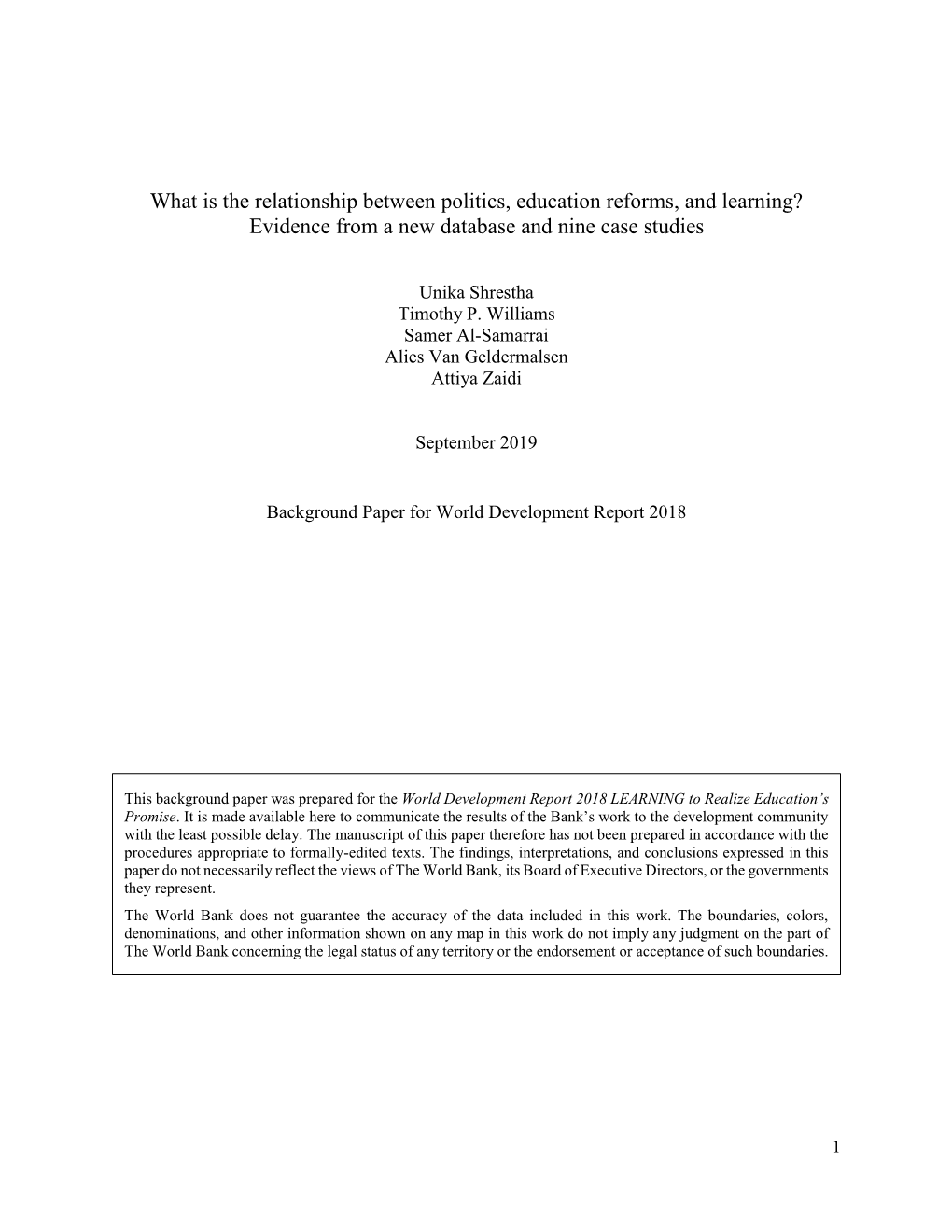 What Is the Relationship Between Politics, Education Reforms, and Learning? Evidence from a New Database and Nine Case Studies