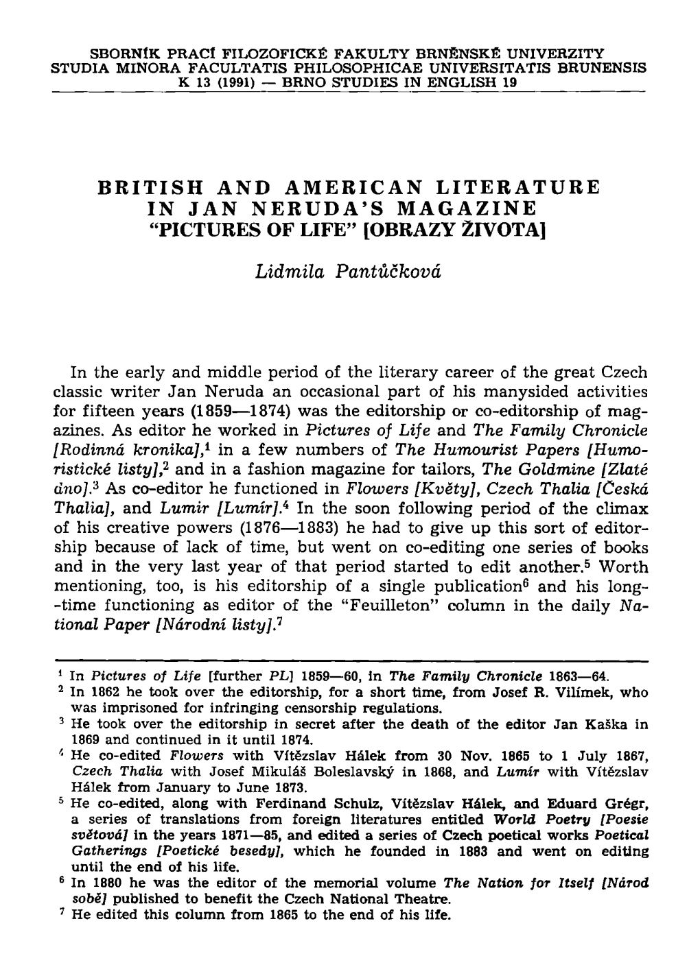 British and American Literature in J a N Neruda's