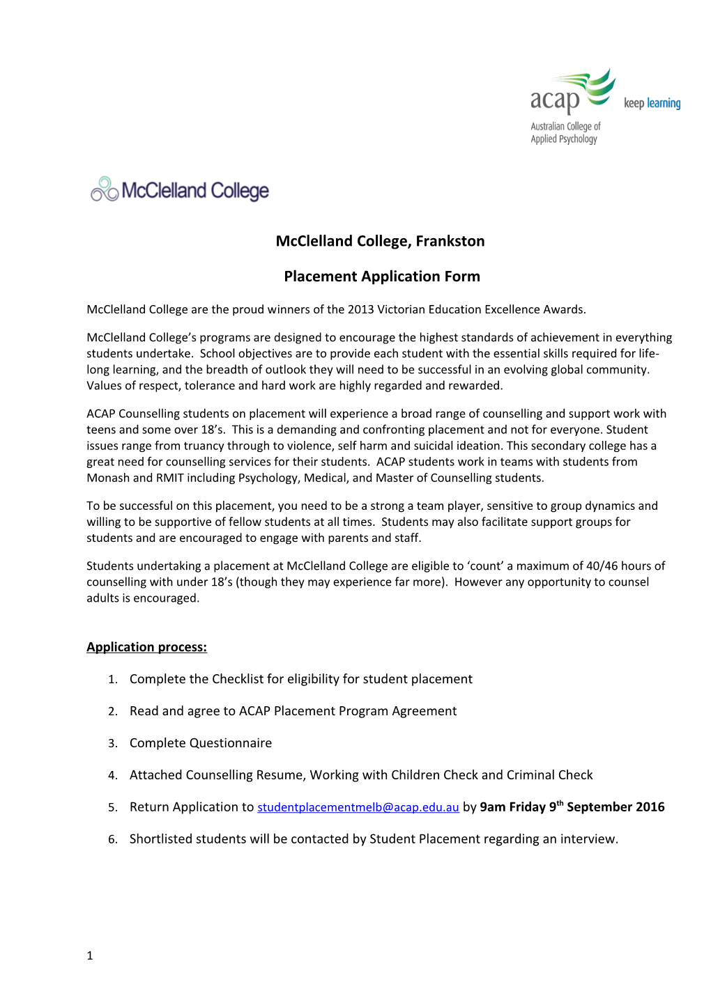 Placement Application Form