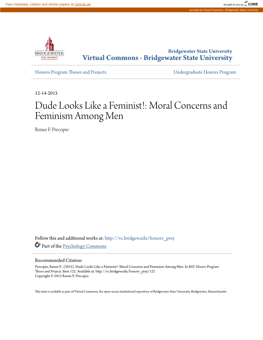 Dude Looks Like a Feminist!: Moral Concerns and Feminism Among Men Renee F