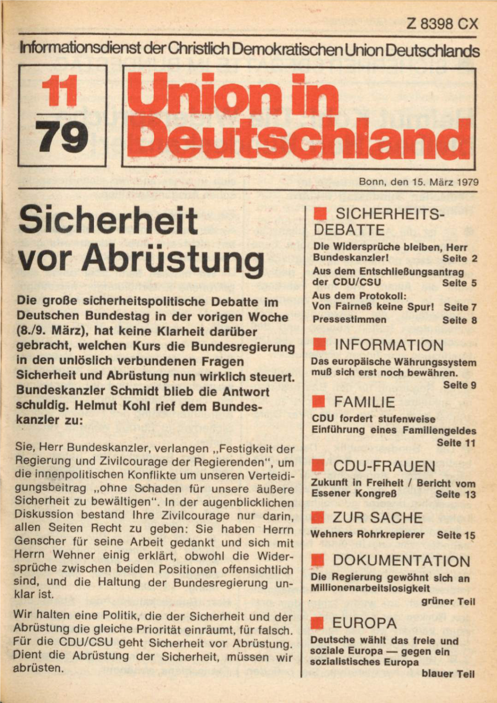 UID 1979 Nr. 11, Union in Deutschland