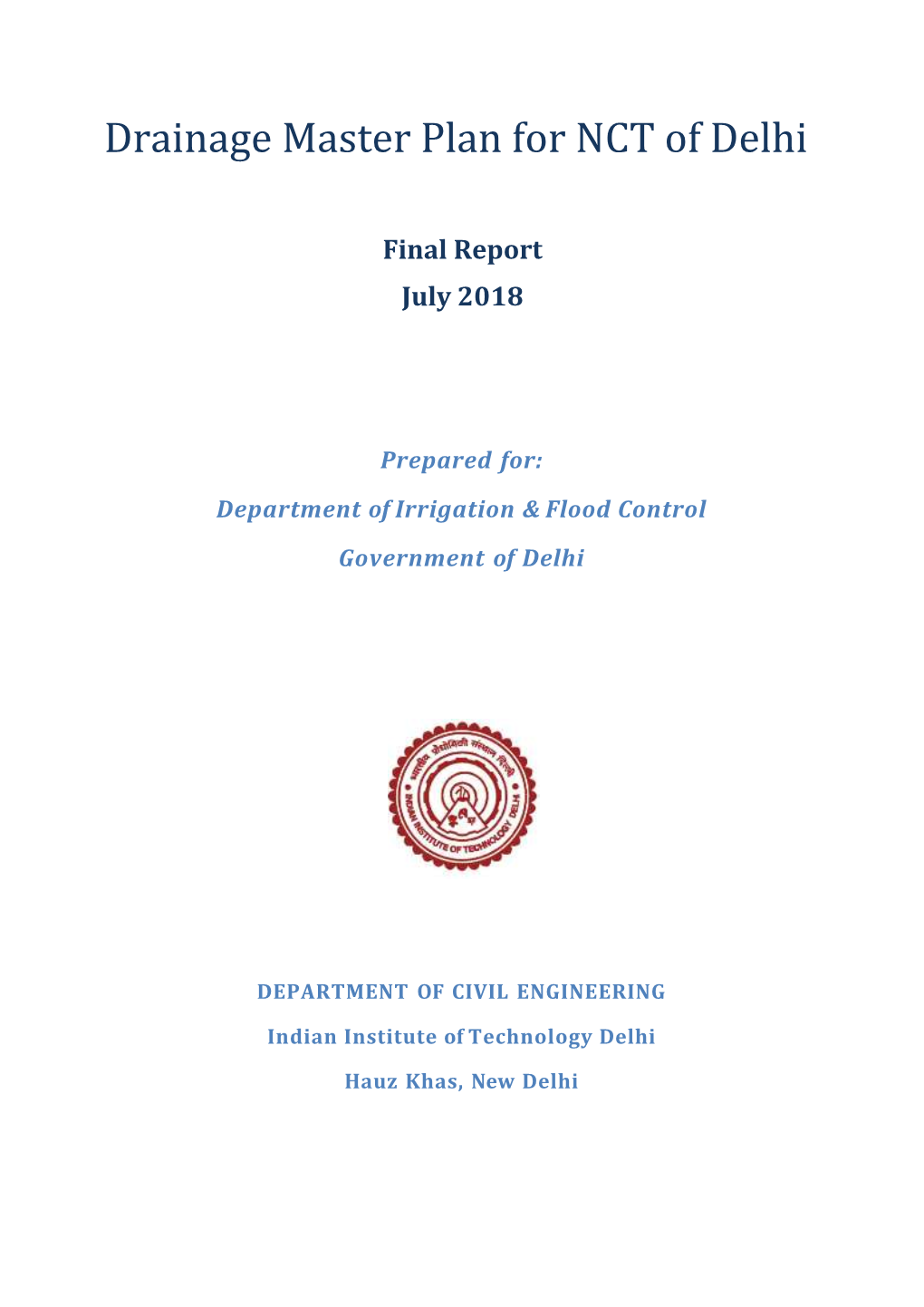 Drainage Master Plan for NCT of Delhi