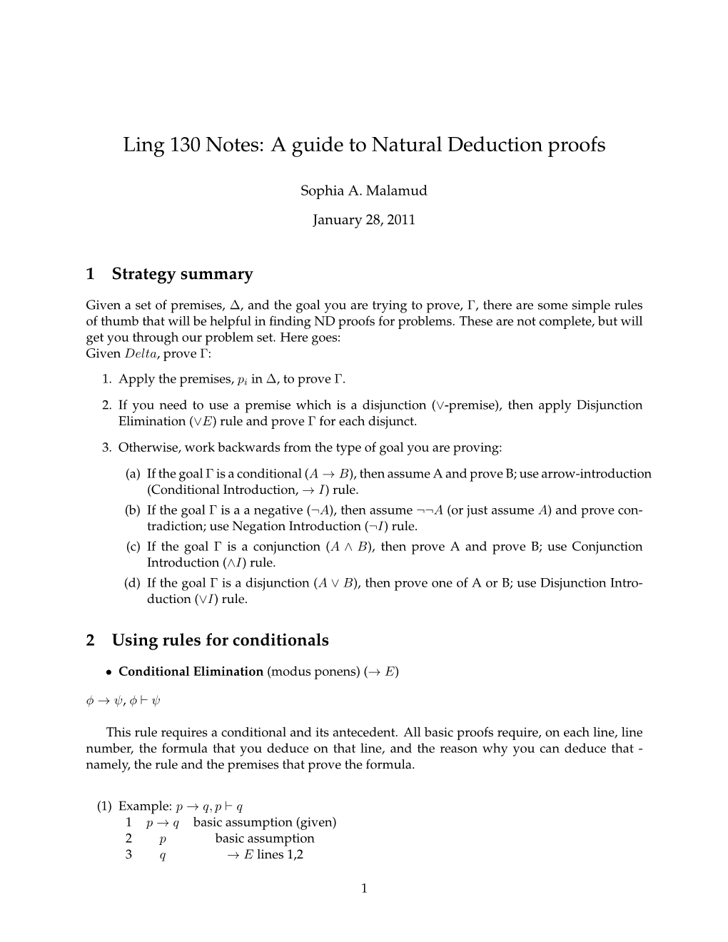 Ling 130 Notes: a Guide to Natural Deduction Proofs