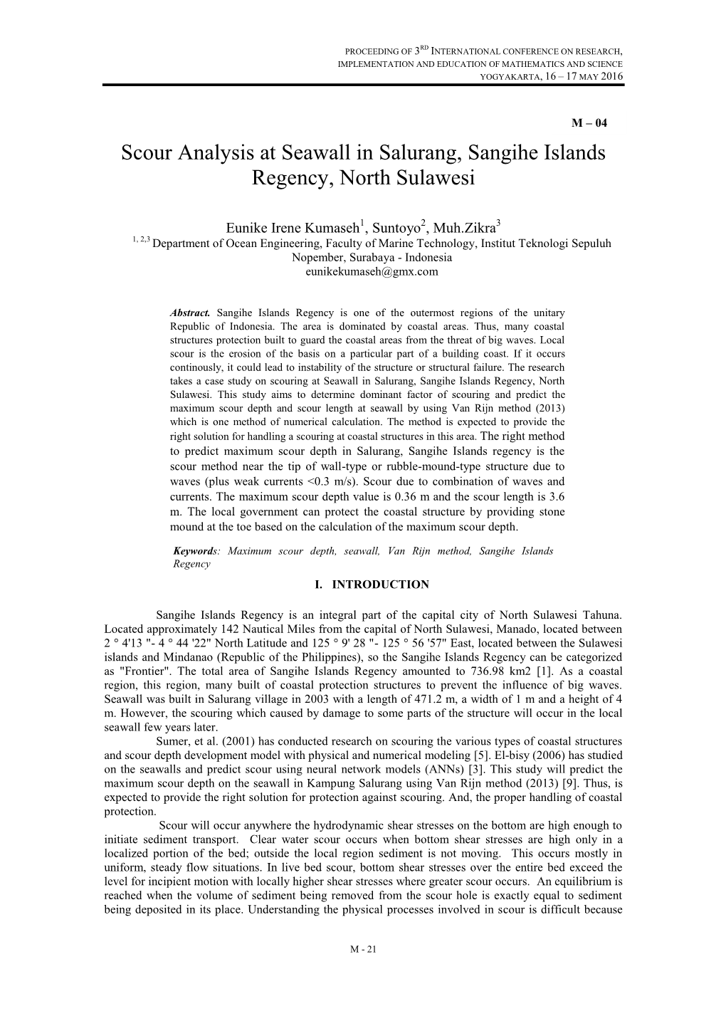 Scour Analysis at Seawall in Salurang, Sangihe Islands Regency, North Sulawesi