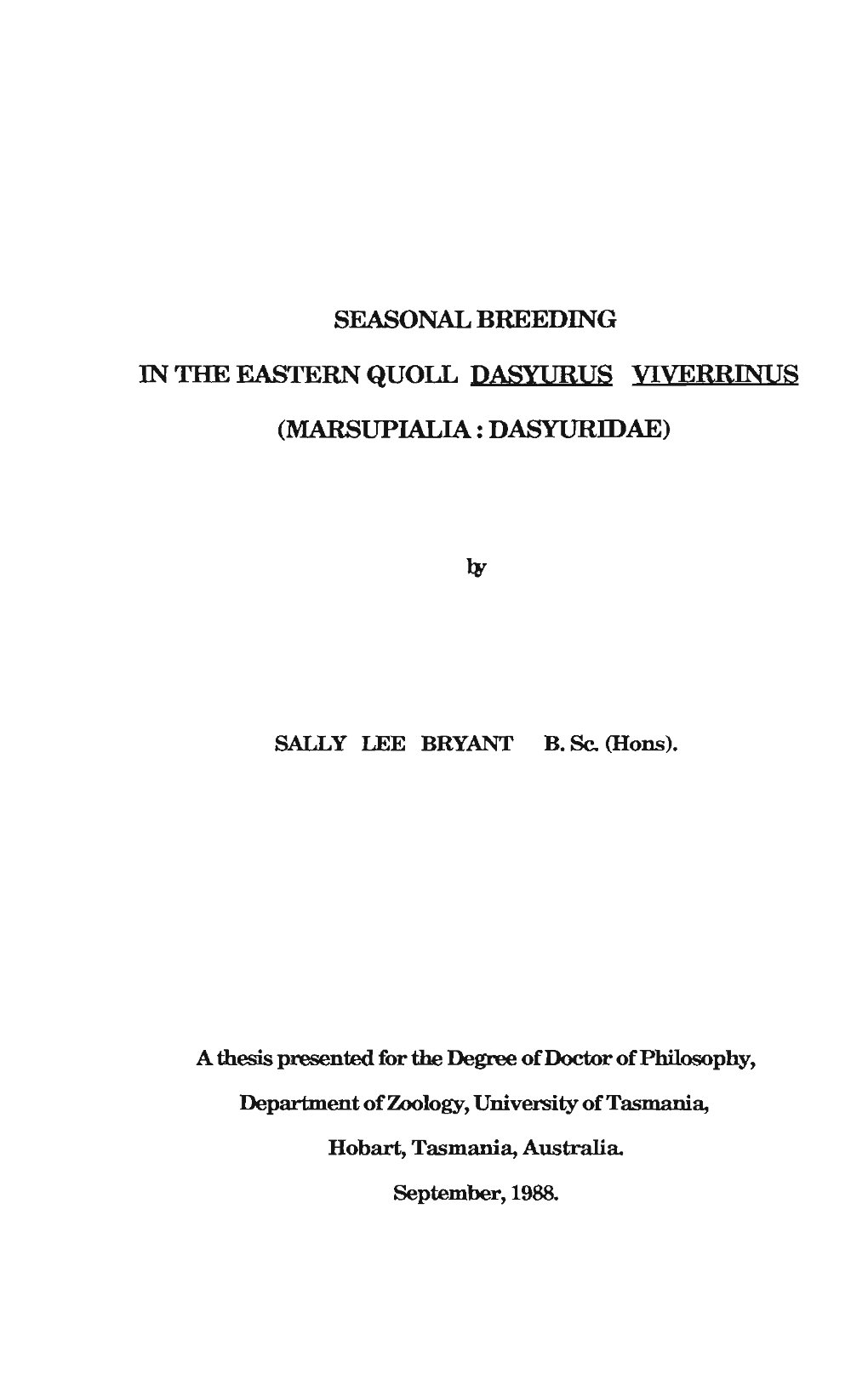 Seasonal Breeding in the Eastern Qtjqix