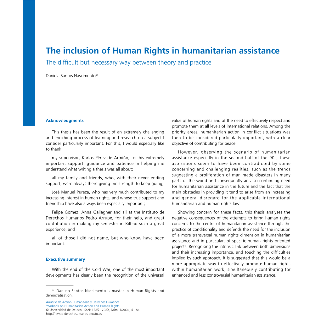 The Inclusion of Human Rights in Humanitarian Assistance. The