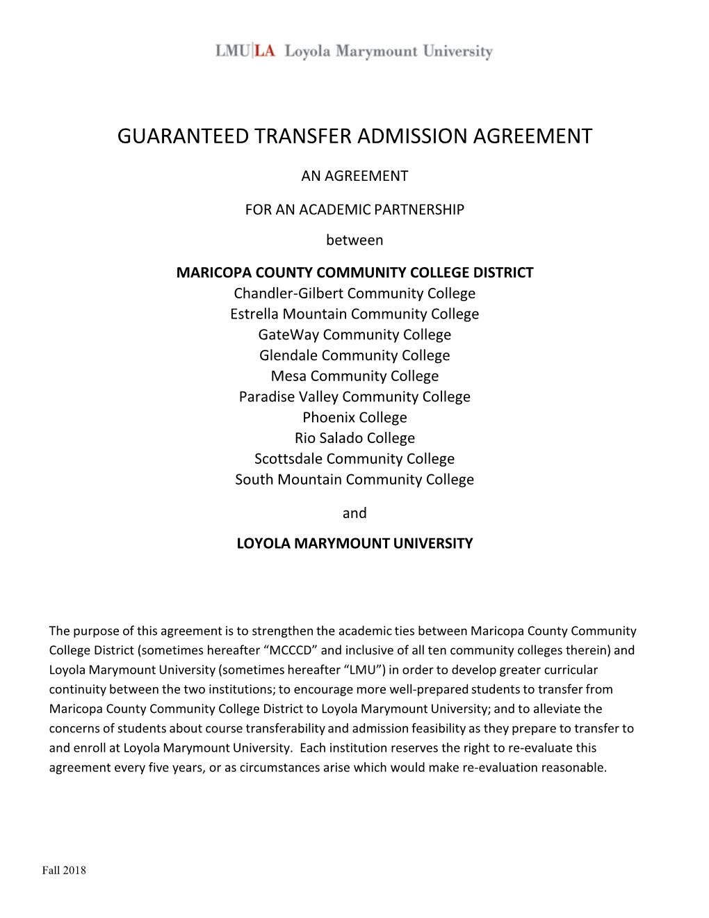 Guaranteed Transfer Admission Agreement