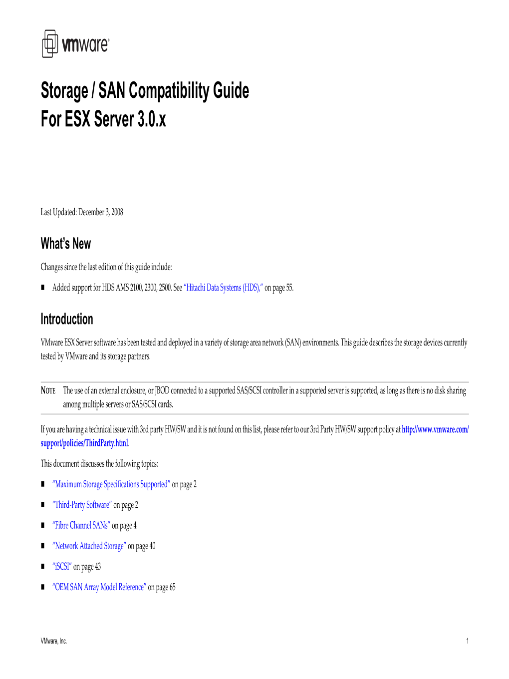 Storage / SAN Compatibility Guide for ESX Server 3.0.X