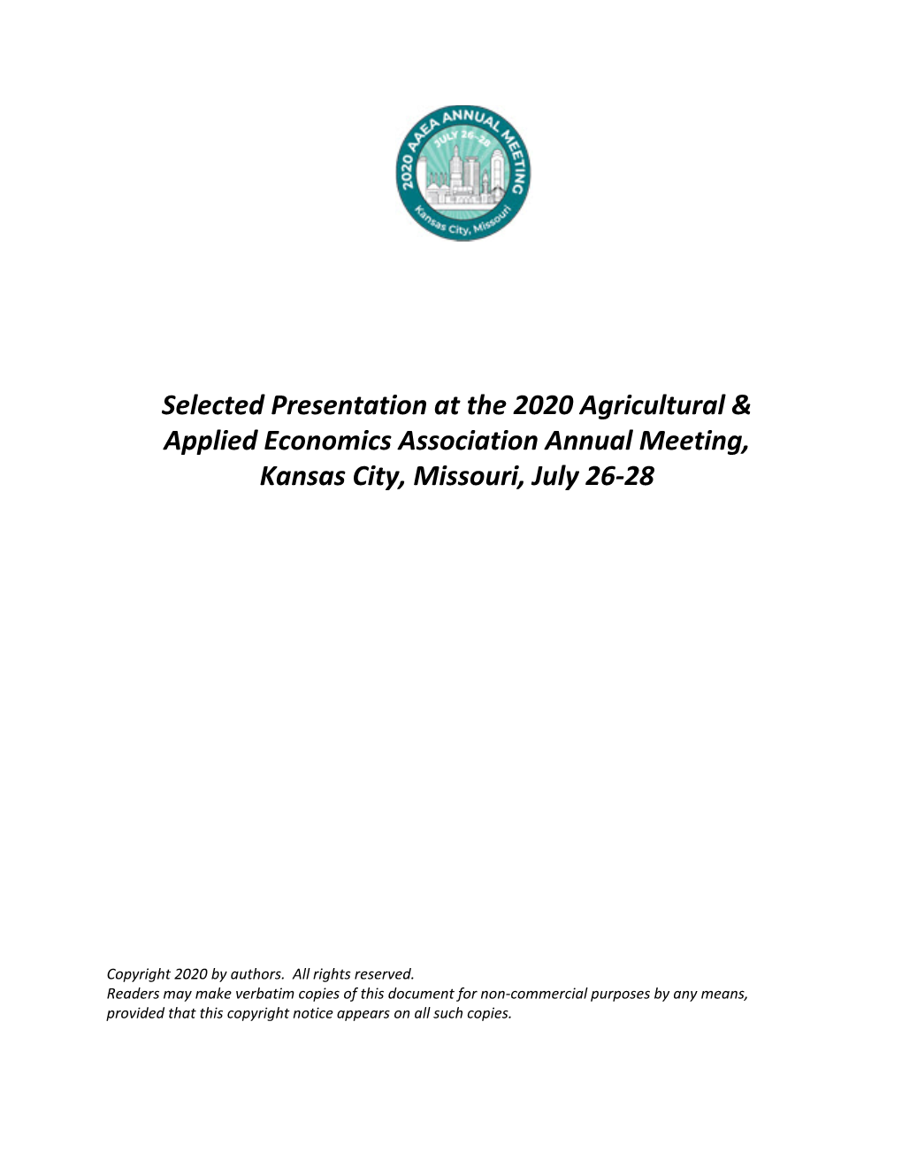 Selected Presentation at the 2020 Agricultural & Applied Economics