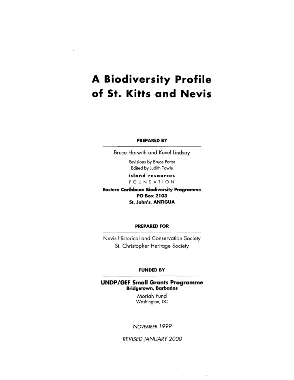 A Biodiversity Profile of St. Kitts and Nevis