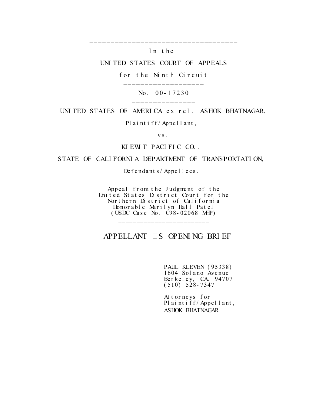 Appellant S Opening Brief