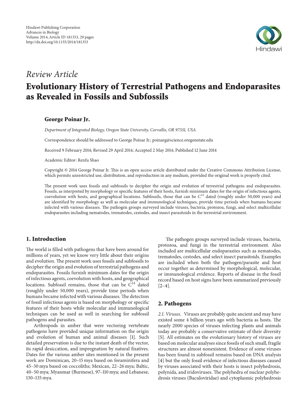 Evolutionary History of Terrestrial Pathogens and Endoparasites As Revealed in Fossils and Subfossils