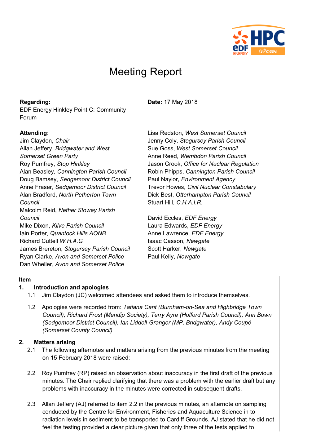 Meeting Report