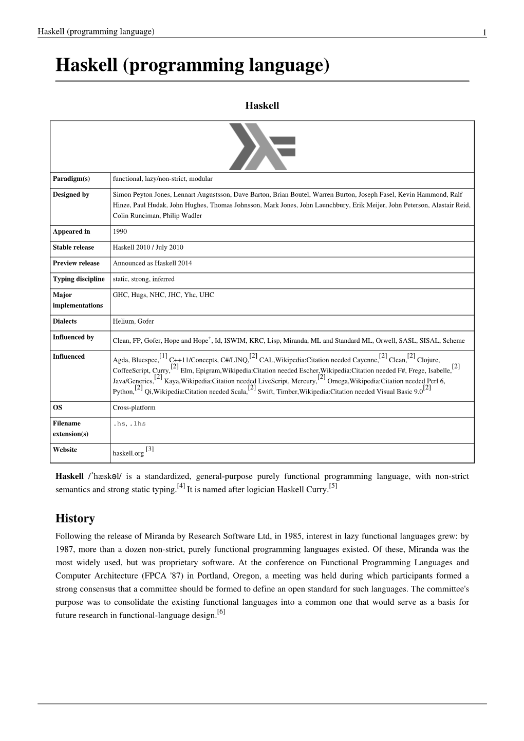 Haskell (Programming Language) 1 Haskell (Programming Language)