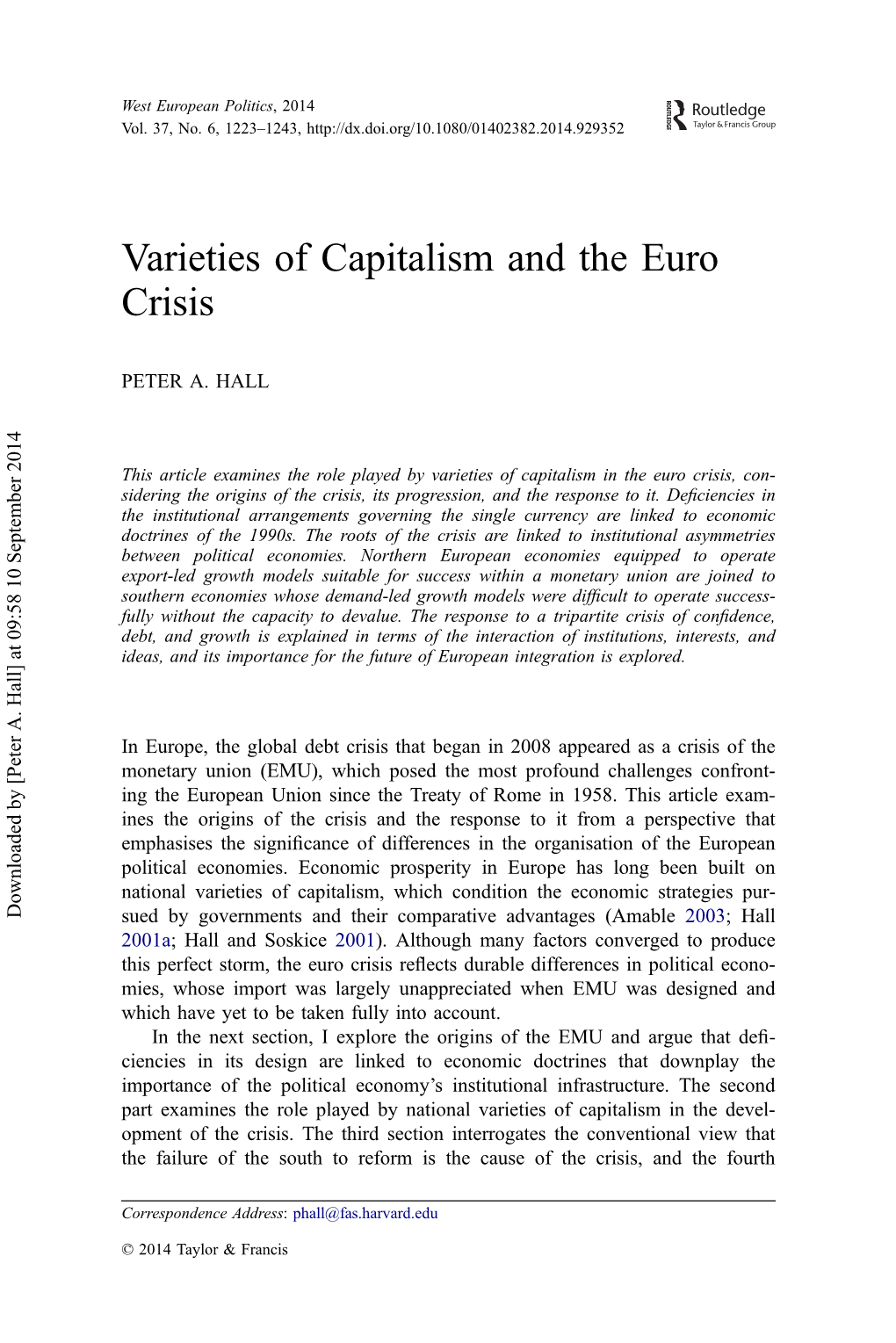 Varieties of Capitalism and the Euro Crisis