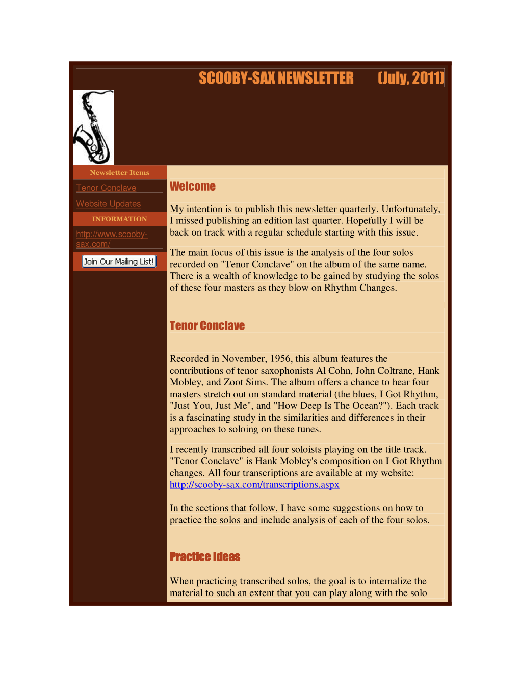 SCOOBY-SAX NEWSLETTER (July, 2011)