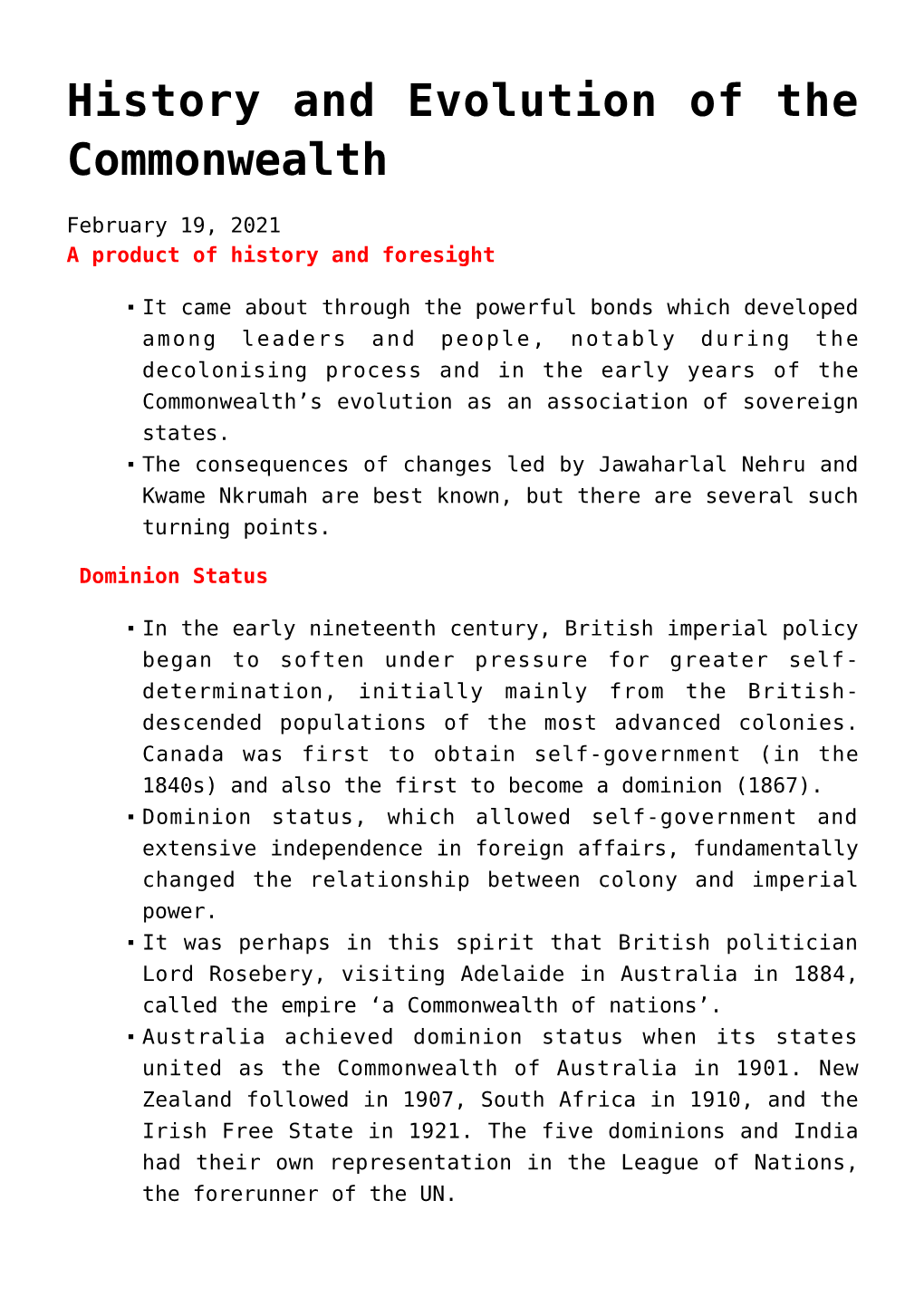 History and Evolution of the Commonwealth