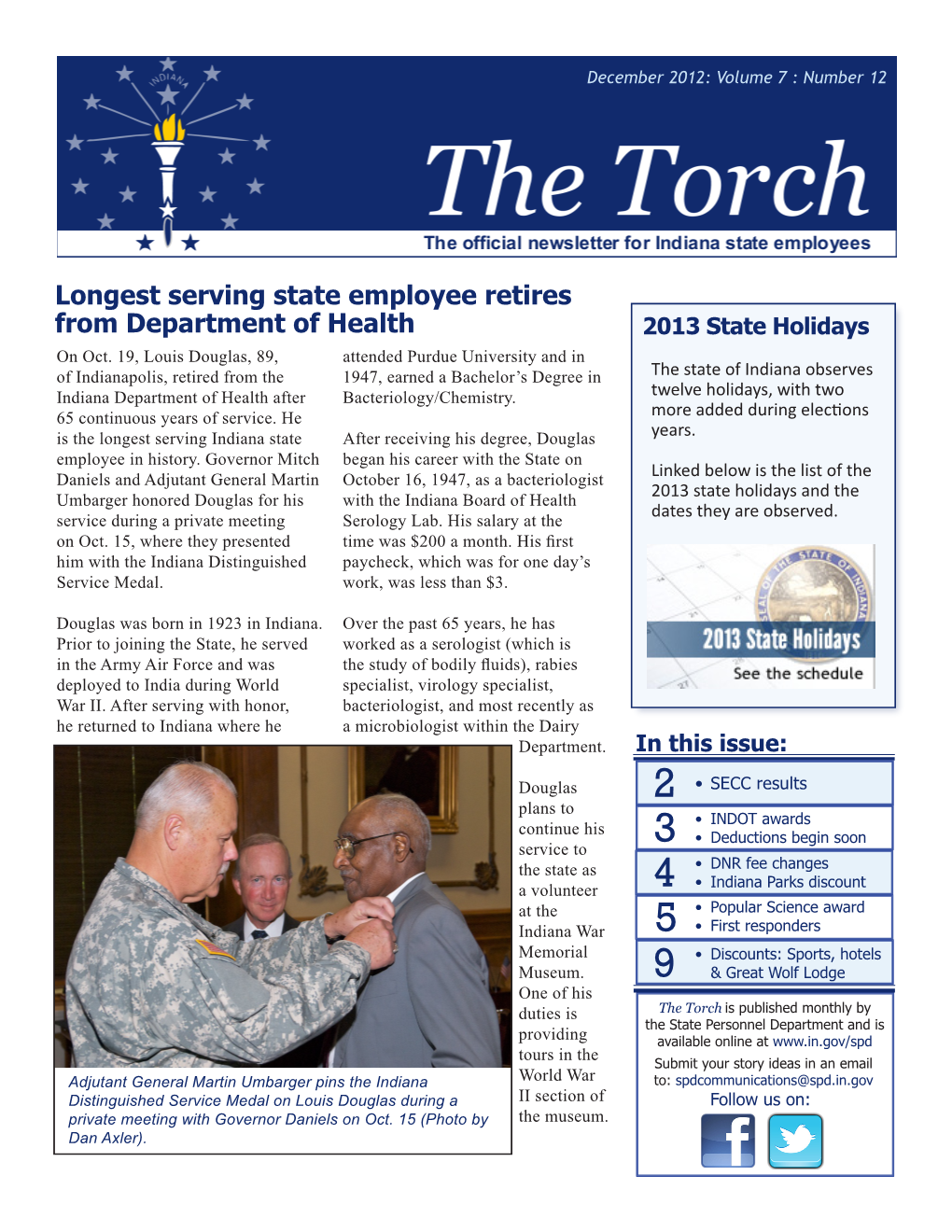 Longest Serving State Employee Retires from Department of Health 2013 State Holidays on Oct