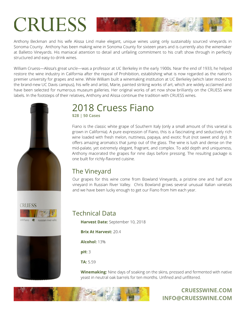 2018 Fiano Tech Sheet