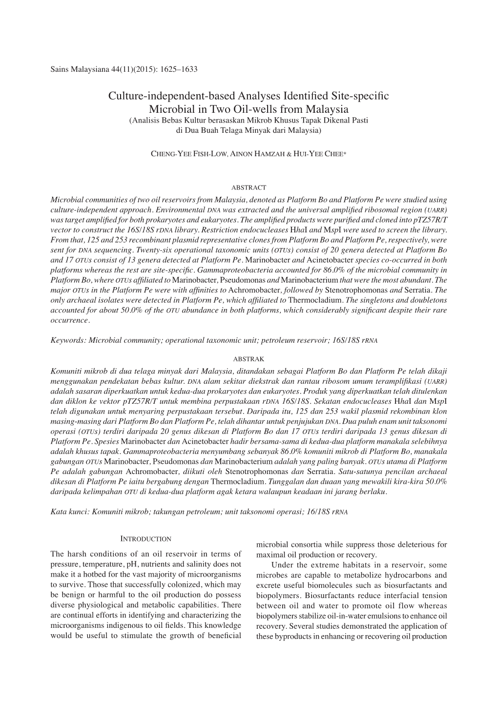 Culture-Independent-Based Analyses Identified Site-Specific Microbial In