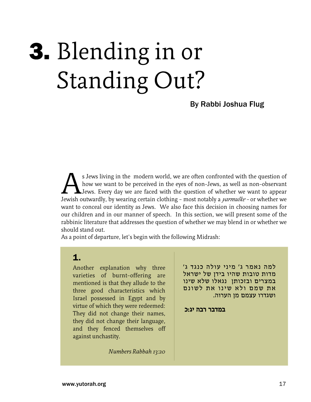 3. Blending in Or Standing Out? by Rabbi Joshua Flug