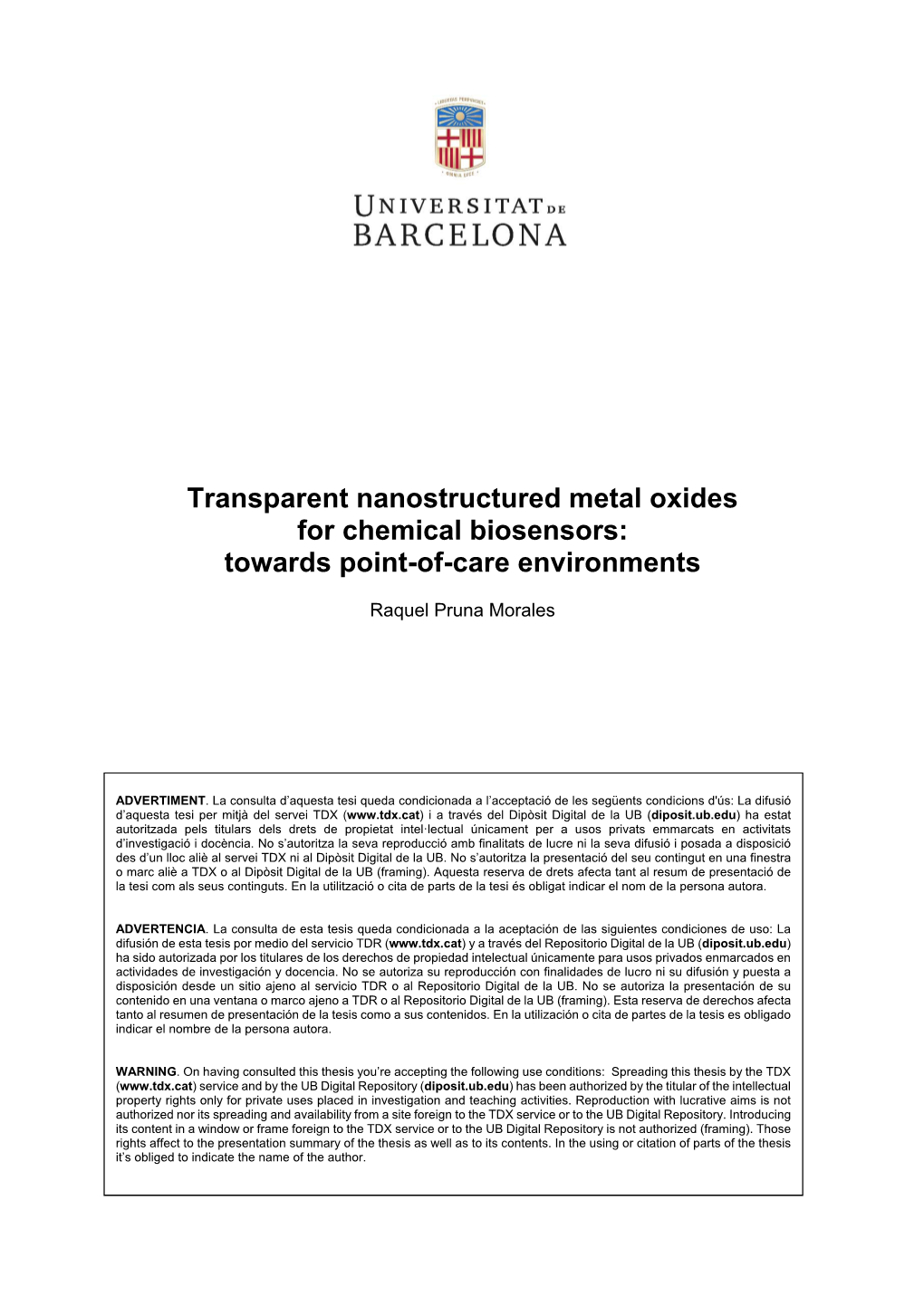 Transparent Nanostructured Metal Oxides for Chemical Biosensors: Towards Point-Of-Care Environments