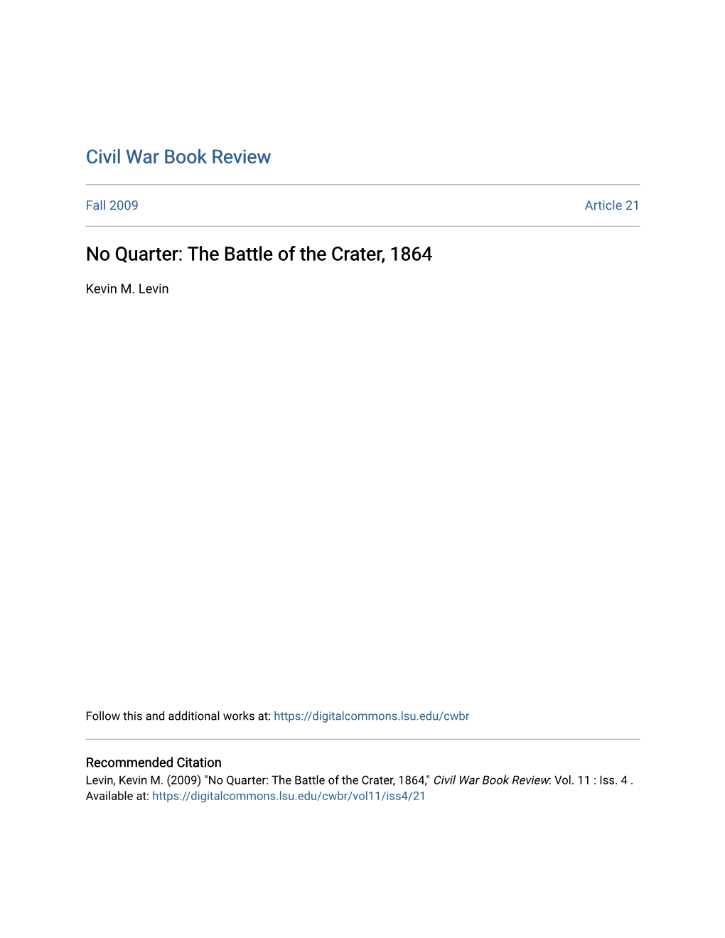 No Quarter: the Battle of the Crater, 1864