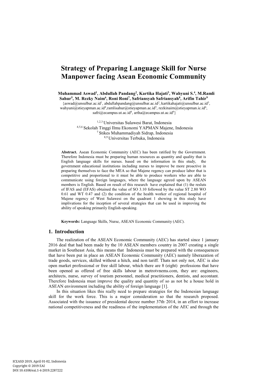 Strategy of Preparing Language Skill for Nurse Manpower Facing Asean Economic Community