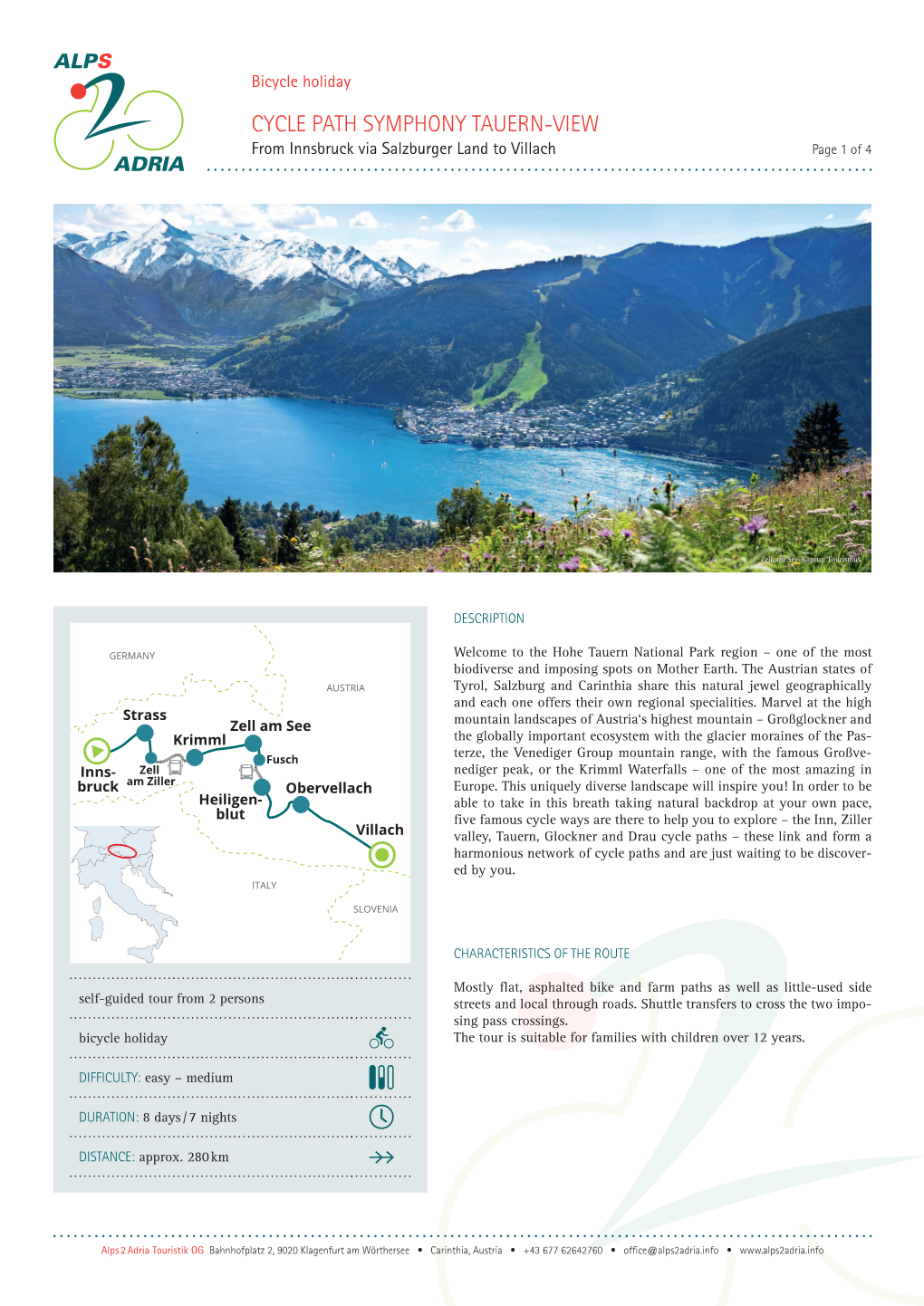 CYCLE PATH SYMPHONY TAUERN-VIEW from Innsbruck Via Salzburger Land to Villach Page 1 of 4