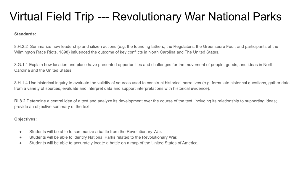 Revolutionary War National Parks