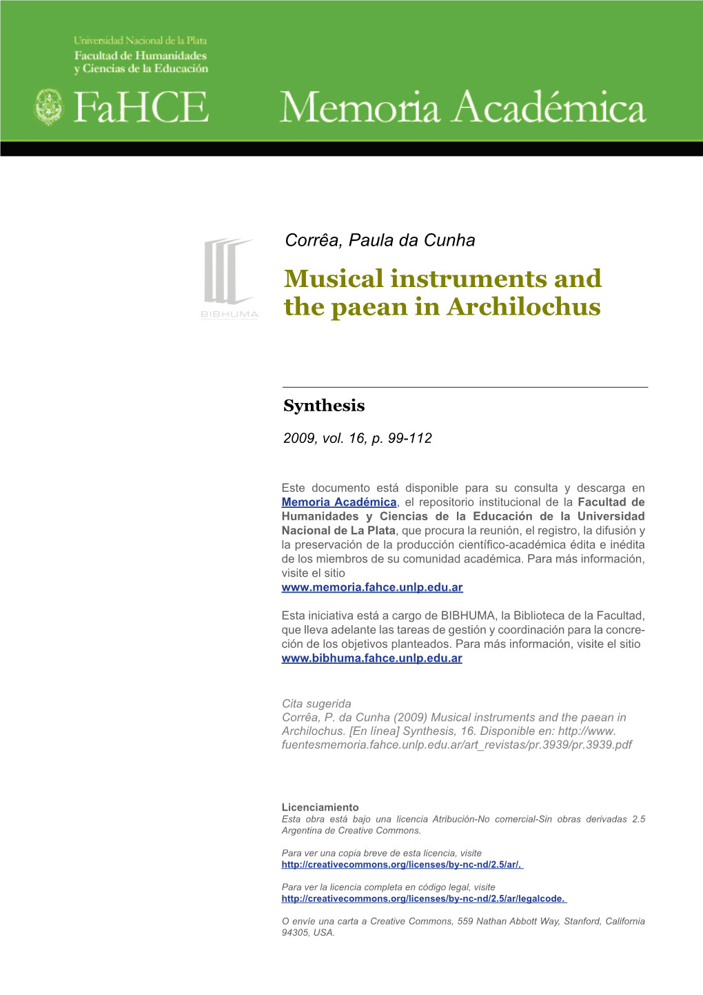 Musical Instruments and the Paean in Archilochus