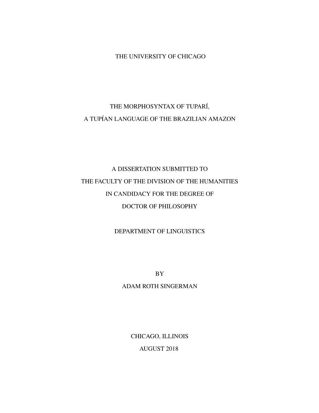 The Morphosyntax of Tuparí, a Tupían Language of the Brazilian Amazon