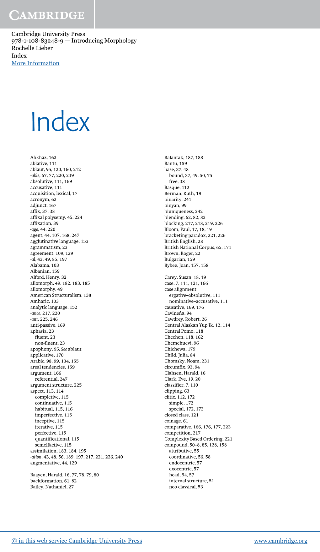 Introducing Morphology Rochelle Lieber Index More Information