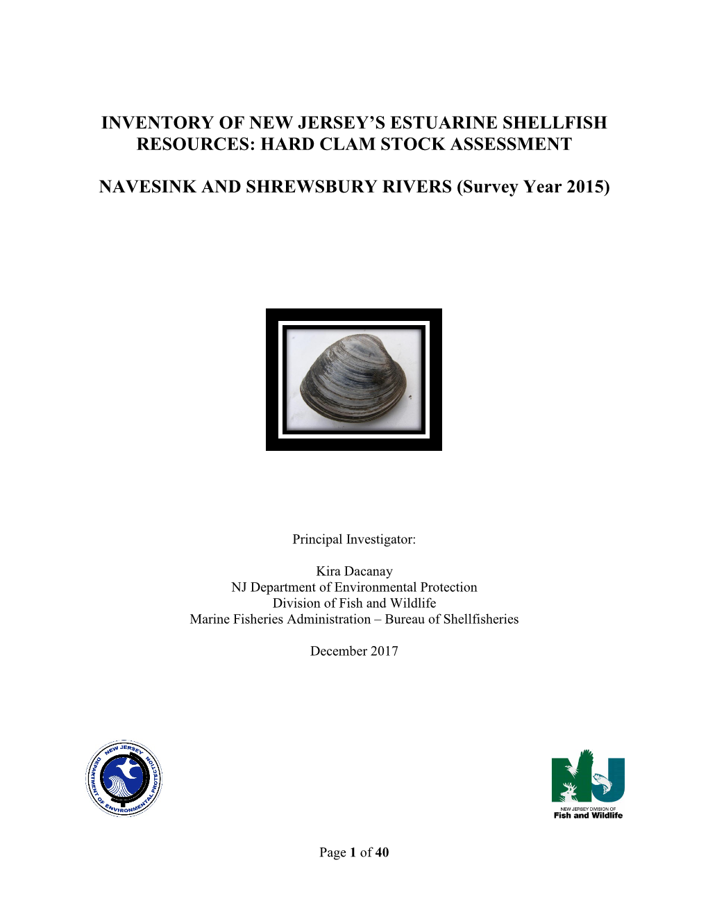 Shellfish Stock Assessment in the Navesink and Shrewsbury Rivers