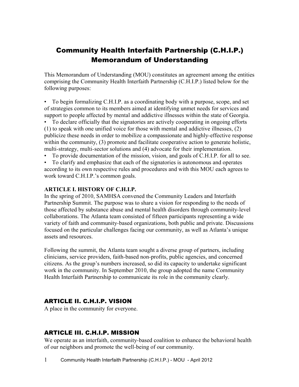 Community Health Interfaith Partnership (C