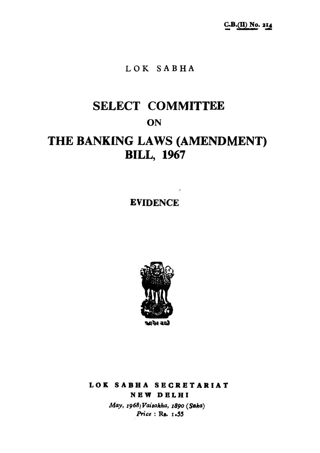 Select Committee the Banking Laws (Amendment) Bill, 1967